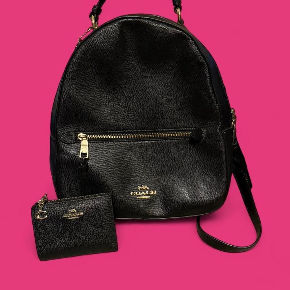 Authentic Coach Jordyn Crossgrain black leather backpack (wallet included)